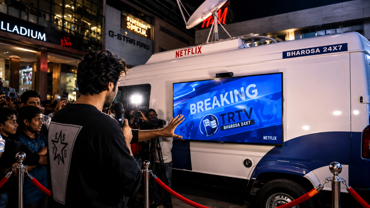 Promotional event at night in town